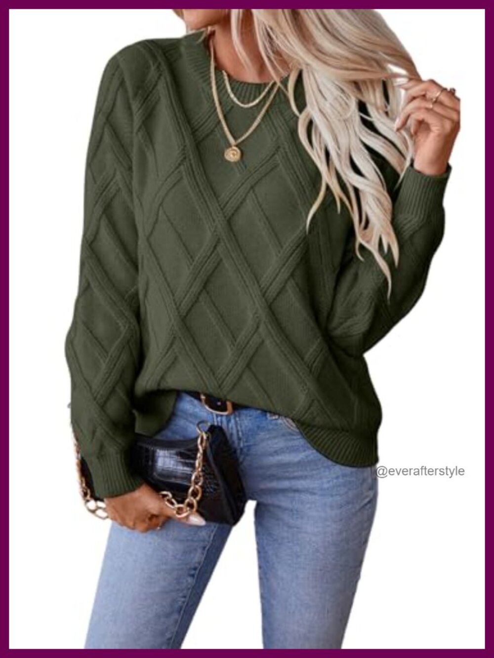 Cable Knit Crewneck Long Sleeve Pullover Sweater